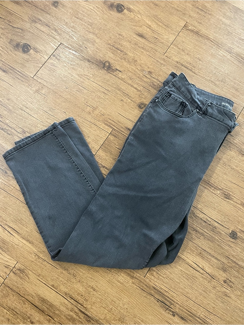 Avenue Distressed Black Straight-Leg Jeans